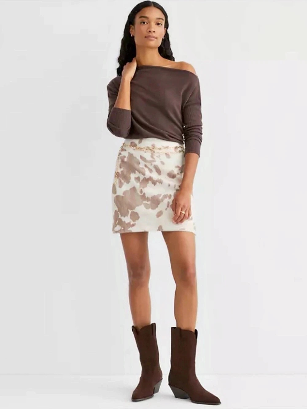 LOFT Animal Print Mini Skirt in Brown & Cream Size 14